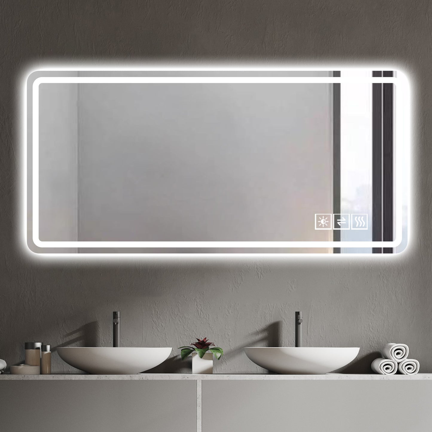 60X28 Inch LED Bathroom Mirror Vanity Mirrors With Front Lights Wall Mounted Anti-Fog Frameless Make Up Mirror With Light 5 Mm Silver Mirror Horizontal