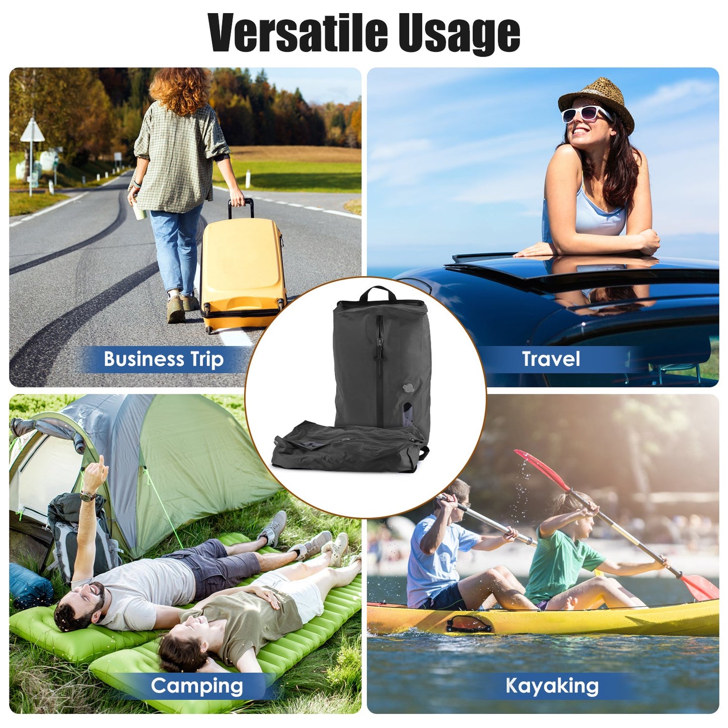 2Pcs 17L Vacuum Bags With Pump Clear Window Handle IP67 Waterproof TPU Vacuum Packing Cubes Travel Vacuum Seal Bags Packing Organizers For Clothing Luggage Backpack Suitcase