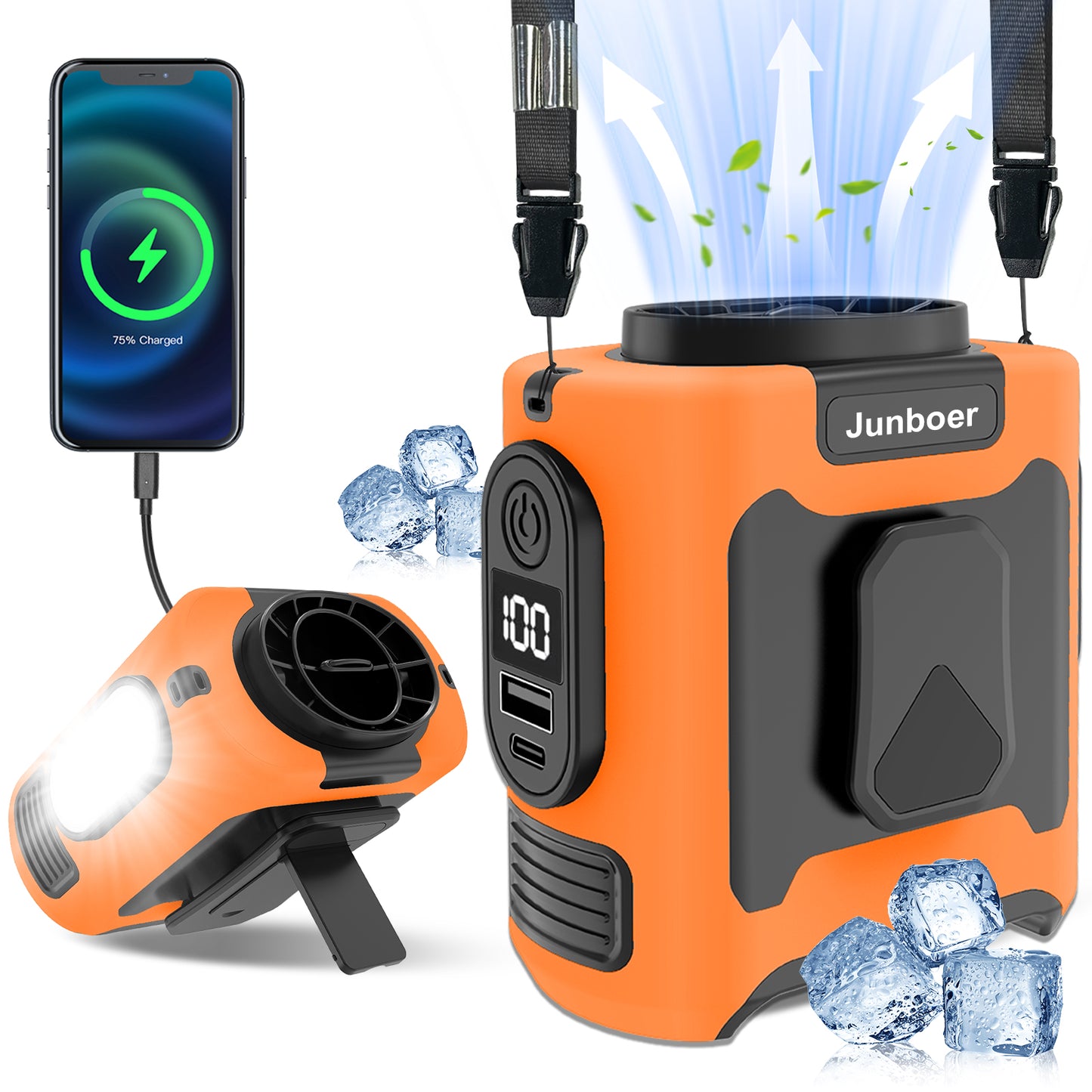 16, 000 Rpm 10000mAh Portable Waist Fan, Clamp On Wearable Belt Personal Fan, Rechargeable Battery Powered, With 5 Speed Levels And Flashlight, Suitable For Outdoor Camping And Travel Army Green