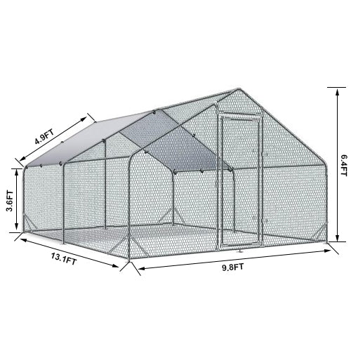 Large Metal Chicken Coop Walk-in Poultry Cage Hen Run House Rabbits Habitat Cage Spire Shaped Coop With Waterproof And Anti-Ultraviolet Cover 13.1L X 9.8 W X 6.4H
