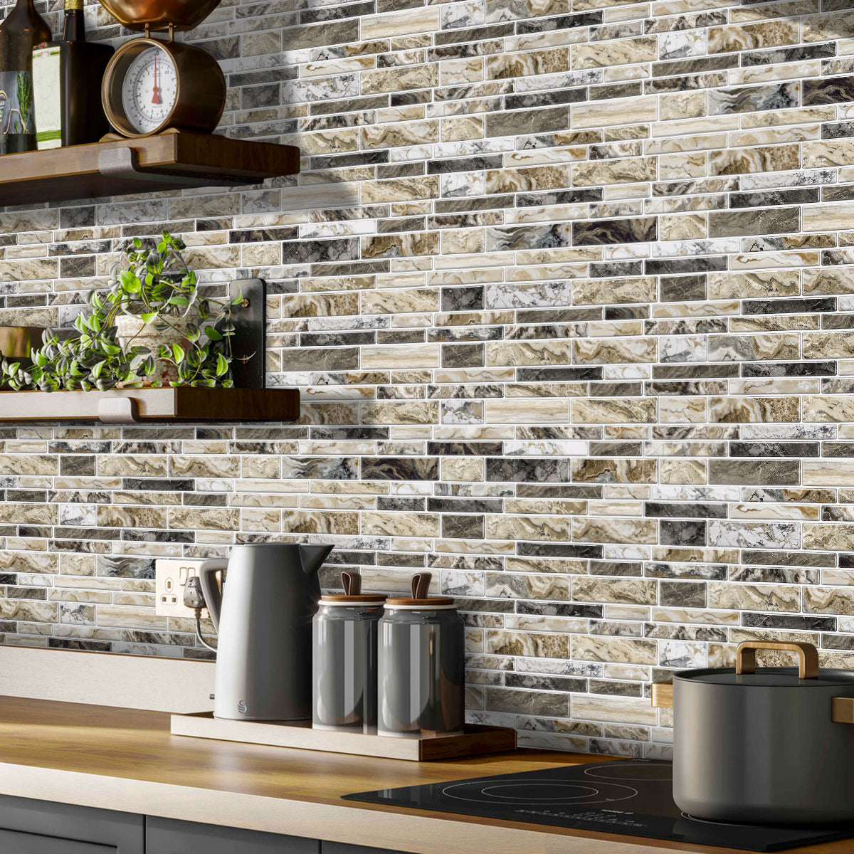 Imitation Marble Pattern Taupe Kitchen Sticker Wallpaper Peel And Stick Self-adhesive Wall Sticker