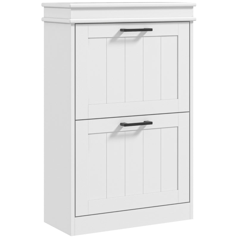 Modern Shoe Storage Cabinet With 2 Flip Drawers For 10 Pairs, Narrow Shoe Organizer For Entryway, Hallway, White