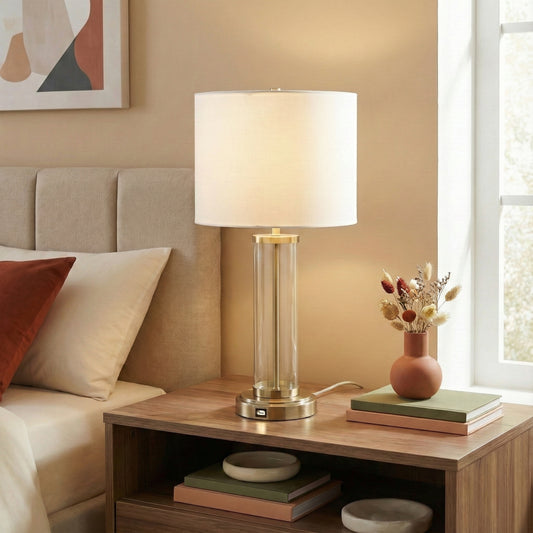 Luna Brushed Nickel Table Lamp With On Off Switch Clear Glass Body  Metal Base