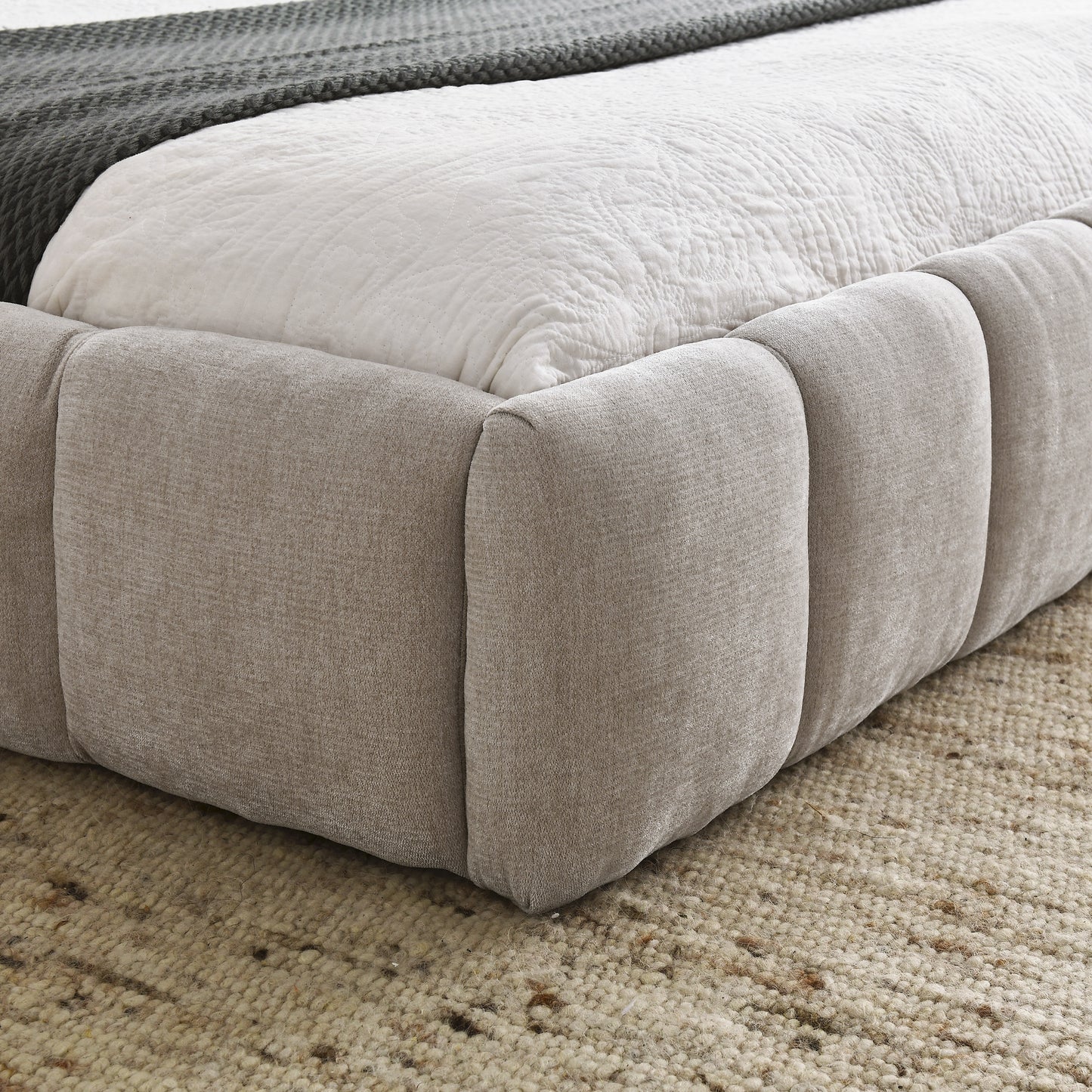 Queen Size Upholstered Bed Frame With Thick Fabric, Chenille Fabric Grounded Queen Size Platform Bed With Headboard And Solid Frame. No Box Spring Needed, Beige 68x86.5x23.5