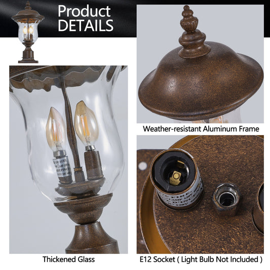 21  H Vintage Outdoor Lamp Post Light, Waterproof Garden Patio Lantern With Clear Glass Shade, Classic Bronze Finish, Ideal For Yard, Porch, Walkway, And Driveway Lighting One Piece & No Bulb