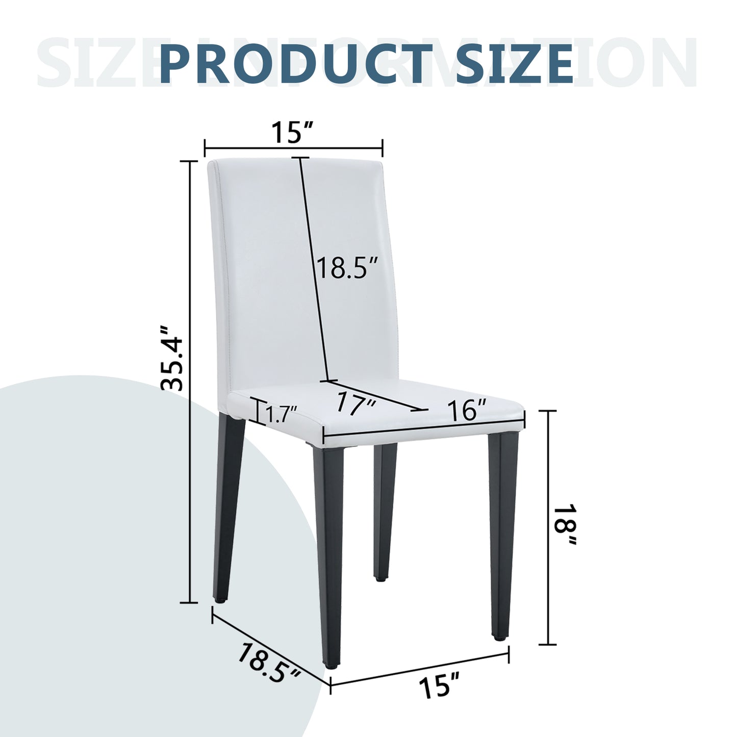 Set Of 4 White PU Dining Chairs 35.4  High, 18.5  Ergonomic Backrest, 17 X16  Sponge Seat, Perfect For Dining Room, Home Office & Living Space, Stylish & Comfortable.Black Metal Leg.