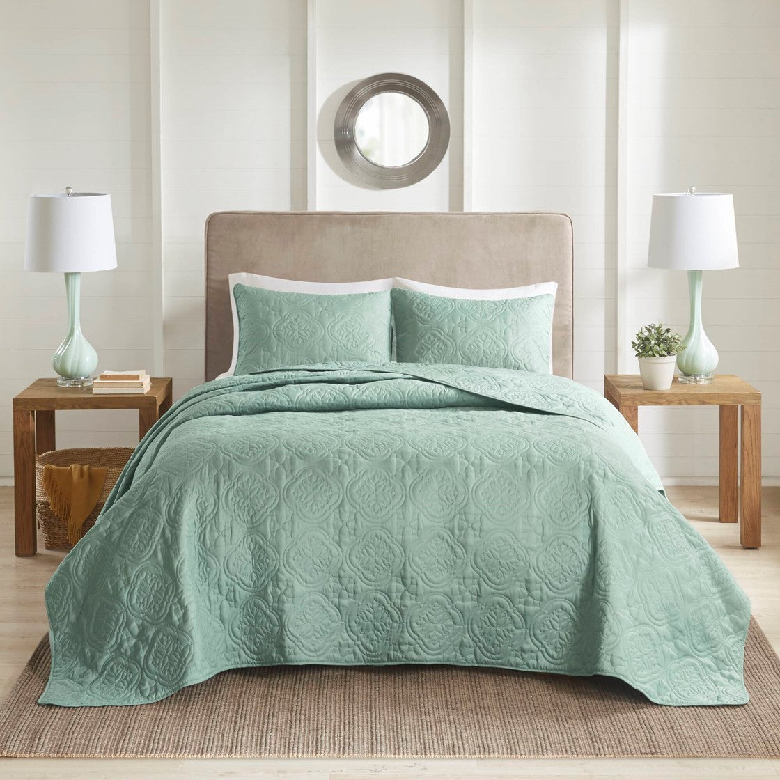 3 Piece Reversible Bedspread Set Seafoam Full Queen