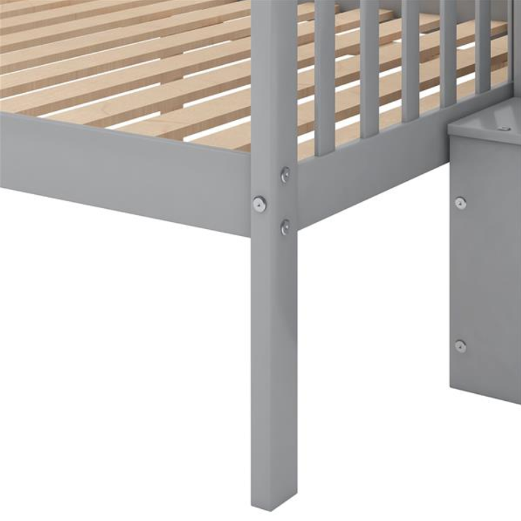Twin Over Full Stairway Bunk Bed With Storage, Gray