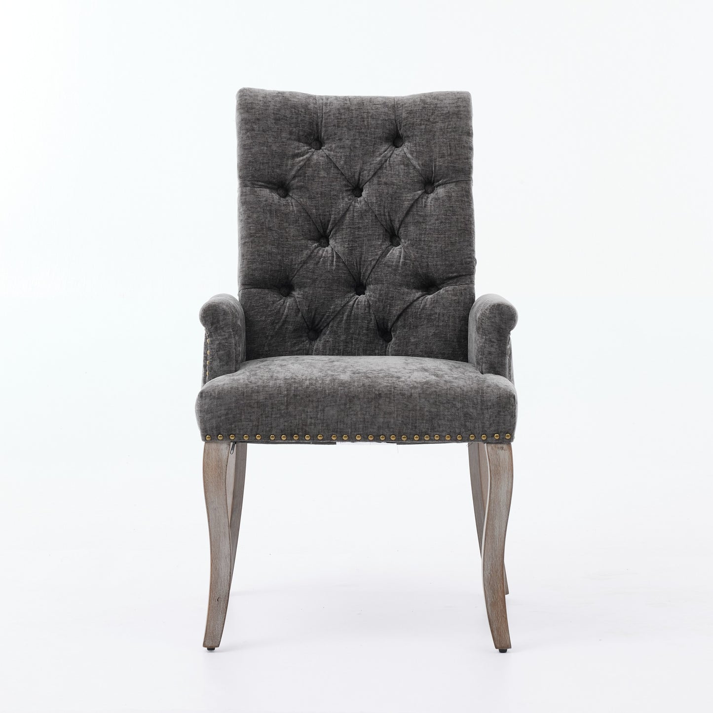 Upholstered Chenille Fabric Accent Dining Chair, Curved Solid Wood Legs, Elegant Tufted Club Dining Room Kitchen Room Arm Dining Chair, Single Pack,Gray,SW1895GY