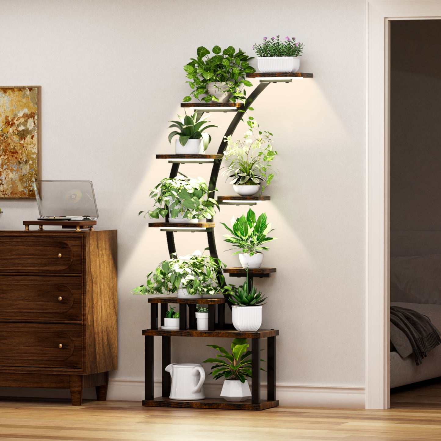 Plant Stand Indoor 9-Tiered , 63.6  Tall Plant Stand With 5 Grow Lights, Adjustable Lighting Modes  5 3 2 Lights , 10-Level Dimming & 3 Timer Settings, Energy-Efficient, Perfect For Plant Growth