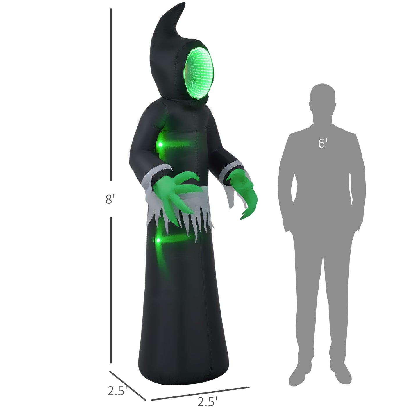 8ft Inflatable Halloween Mirror Face Ghost, Blow Up LED Display For Garden Indoor Outdoor