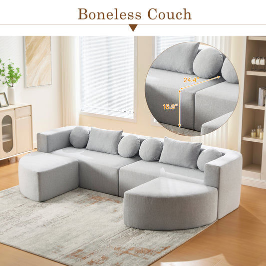 Boneless Couch Modular Sectional Sofa 114.9 Free-combined Sofa Couch Sofa Bed Compression Sofa With Deep Seating And Curved Design For Living Room, Grey