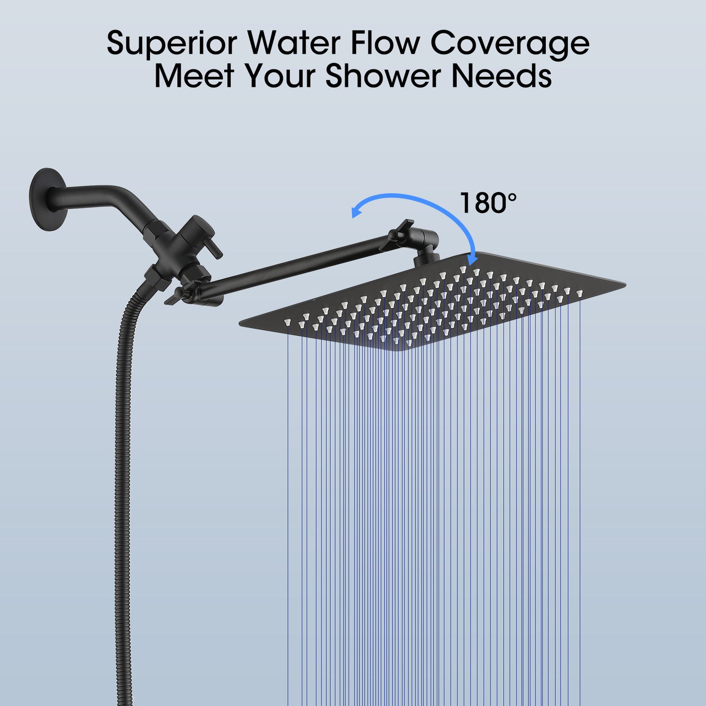 Shower Head, 10 Inch High Pressure Rainfall Shower Head Handheld Shower Combo With 11 Inch Extension Arm, 6 Settings Adjustable Anti-leak Shower Head With Holder Hose, Height Angle Adjustable