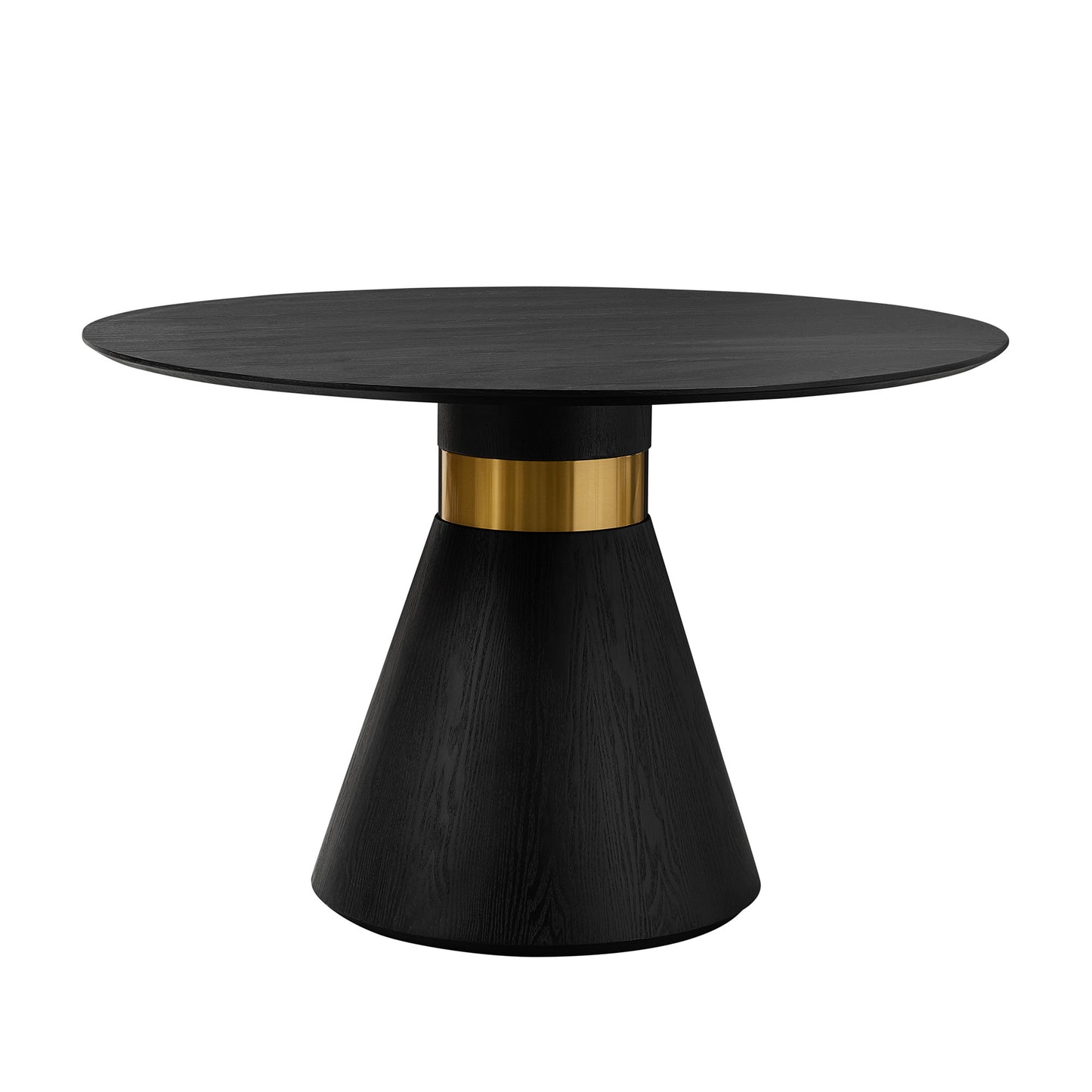 47.24   Round Dining Table Modern Kitchen Table Black Pedestal Base With Gold Trim Ring, Stylish Glam Dining Room Furniture