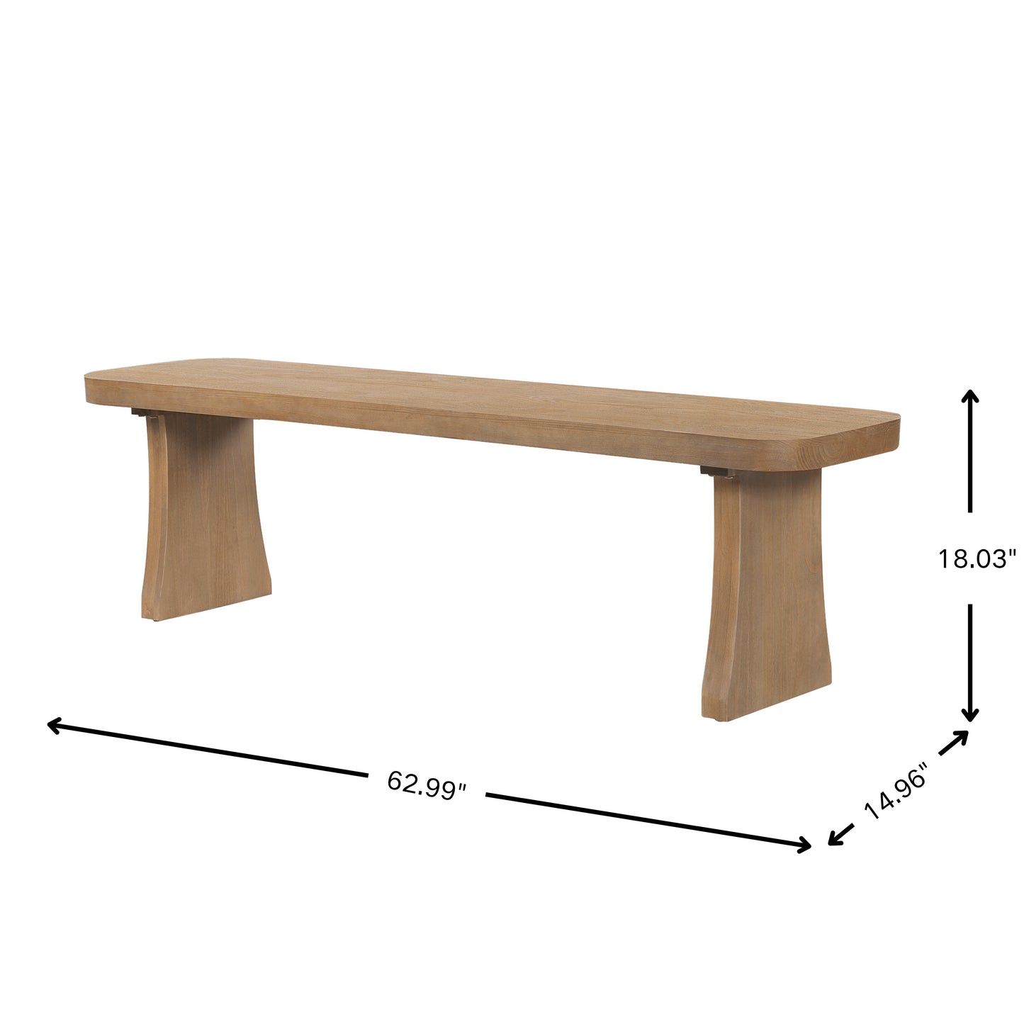 Indoor Pine Dining Bench, 62.9  L Solid Wood Seating, 350lbs Weight Capacity, Fits 3 People For Kitchen, Dining Room & Living Space