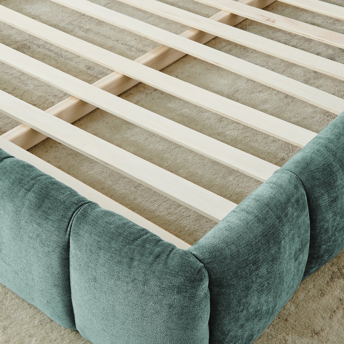 King Size  Upholstered Bed Frame With Thick Fabric, Chenille Fabric Grounded King Size Platform Bed With Headboard And Solid Frame. No Box Spring Needed-green88.5 X85.5 X24