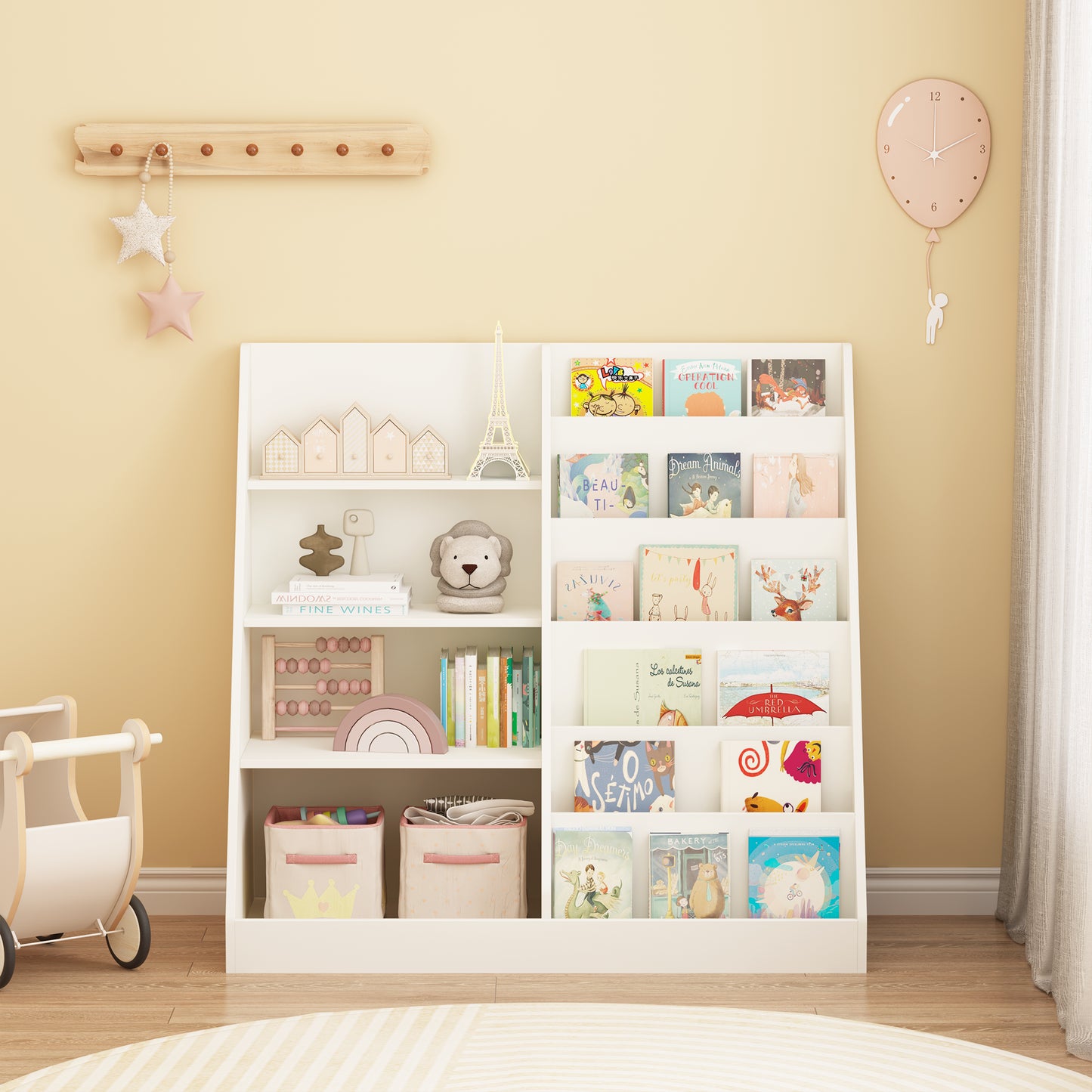 Kids Bookshelf And Toy Storage Organizer, Multifunctional 4 Tier Wooden Kids Book Shelf With  Bookcase Display Stand In Kids Room Playroom Nursery For Kids, Children, Toddlers White