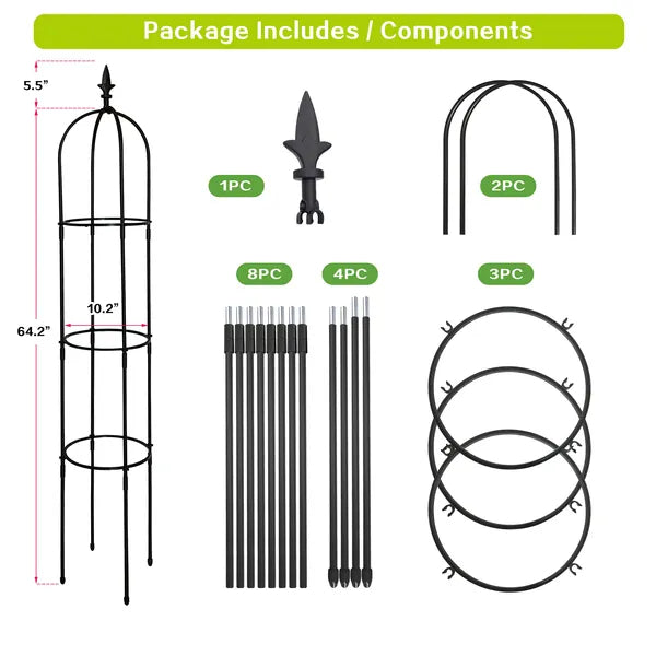 6.2ft Garden Obelisk Trellis Lightweight Rustproof Plastic Coated Metal Tall Tower Trellis Stand