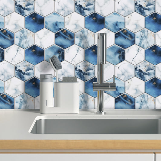 Blue And White Marble Wall Sticker Transfer Can Be Cut And Peeled At Will To Stick To Wallpaper Waterproof PVC Self-adhesive Wall Tile Sticker Tile Kitchen Bathroom Home Decoration