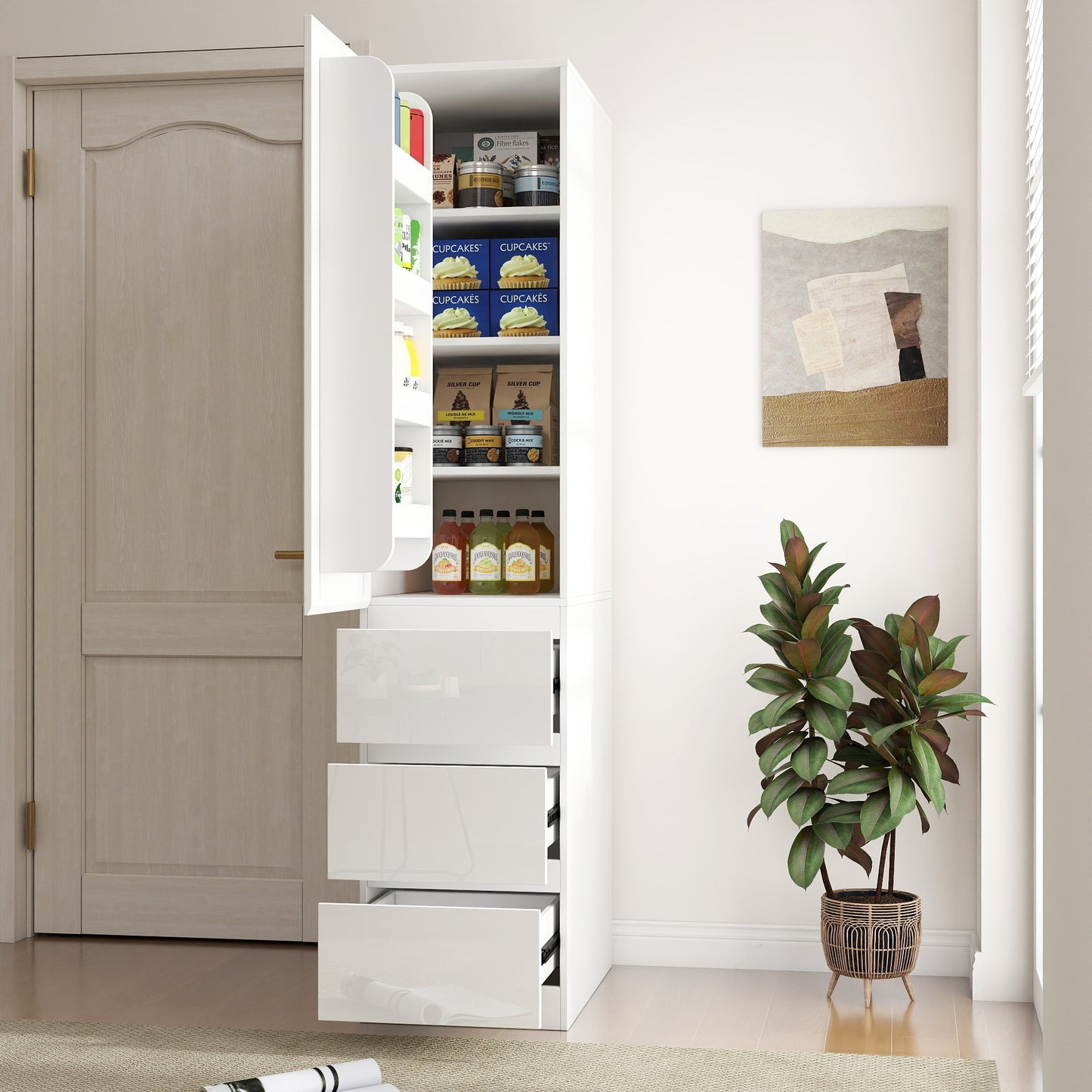 Kitchen Pantry Storage Cabinet,Food Pantry Cabinet With Doors ,shelves And Drawers