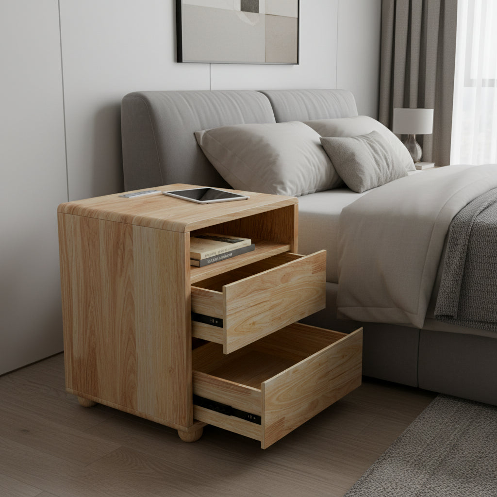 20 Modern Nightstand With 2 Drawers And Shelves Solid Wood Night Stand With Charger Station Mid Century Bedside Table Curved Wood Side Table For Bedroom Living Room
