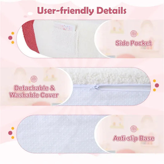 Pink + Beige Kids Sofa, Soft Teddy Fleece Foam Couch With Carry Handle & Removable Machine-Washable Cover
