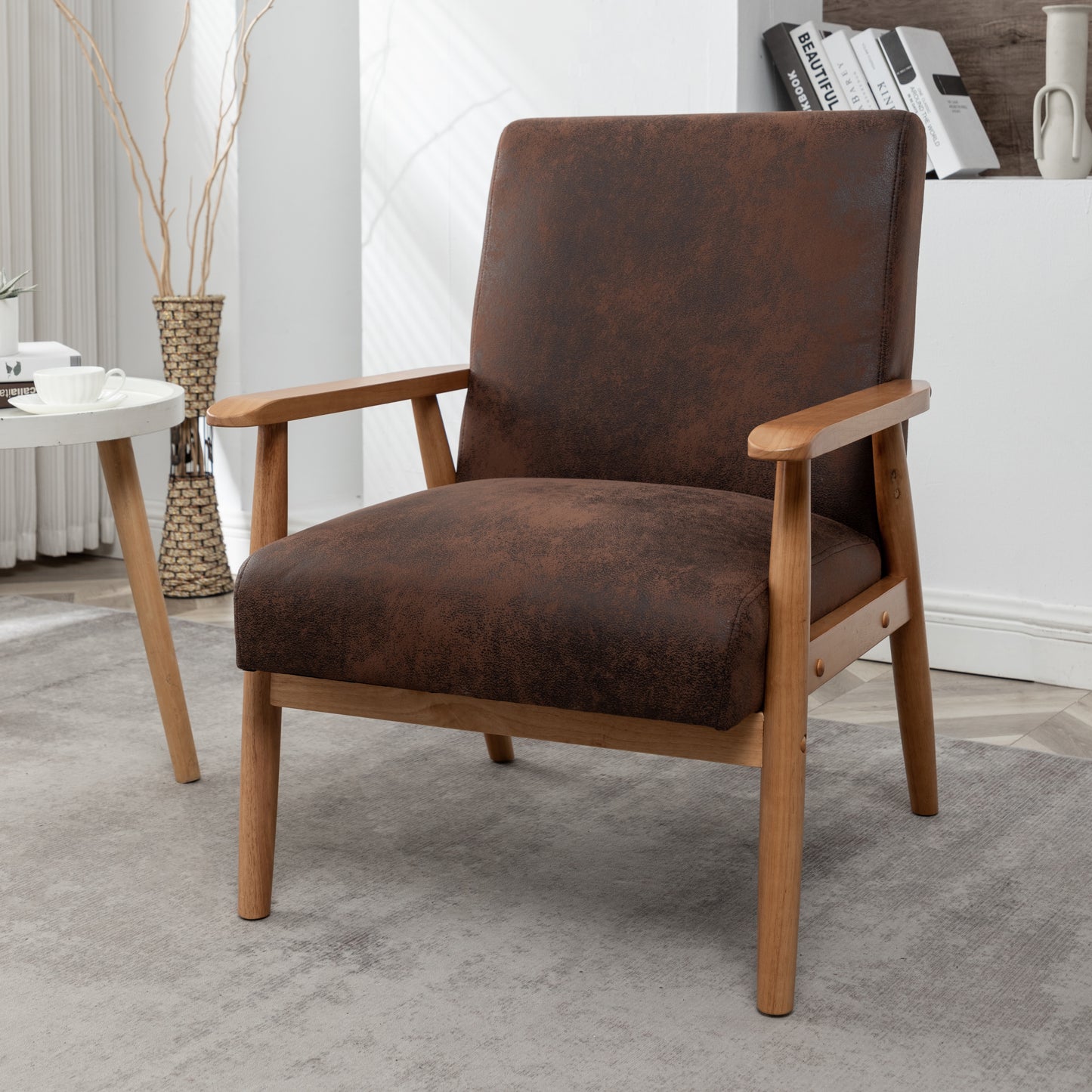 25.38     Wide Classic Mid-Century Modern Arm Chair, Brown