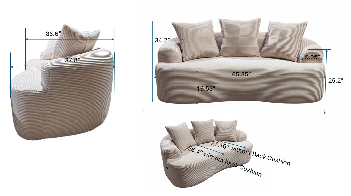 65.35   Curved Loveseat Sofa With Pocket Spring Cushions For Soft Seating, Small Space Couch With 3 Throw Pillows, No Assembly Needed, Black