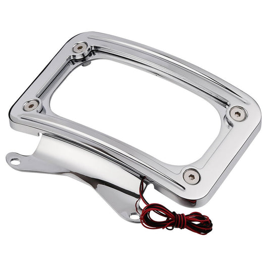 Chrome Curved Laydown License Plate Mount Frame W-Light For Harley-Davidson