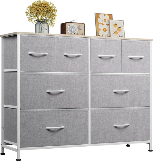 Dresser For Bedroom With 8 Drawers, Wide Fabric Dresser For Storage And Organization, Chest Of Drawers, Dressers For Living Room, Closet, Hallway, Dark Grey