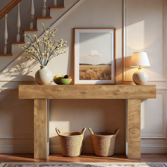 63'' Long Console Table, Farmhouse Entryway Table With Storage, Native Wood Grain Tree Scars, Wooden Rectangular Sofa Table Behind Couch For Entrance, Hallway, Living Room, Foyer  Natural Wood