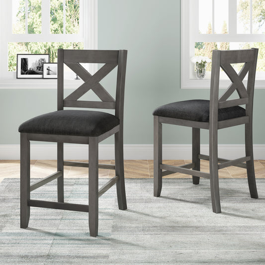 TOPMAX 5 Pieces Counter Height Rustic Farmhouse Dining Room Wooden Bar Table Set With 4 Chairs, Gray Old