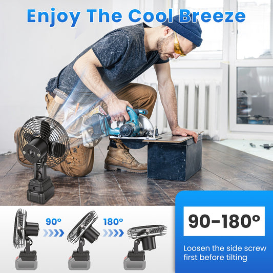 1Pc 9.06In Portable Jobsite Fan Compatible With 21V Battery Cordless Workshop Fan With 2 Speeds For Jobsite Garage Power Outages Battery Not Included