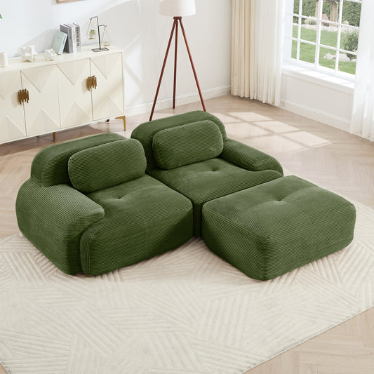 82'' L-shaped Sofa In SoftCorduroy Fabric Fabric Modular Design Multiple Combinations Curved Armrests Assembly Required High-resilience Sponge Suitable For Living Rooms Rest Areas Bedroom,Olive Green
