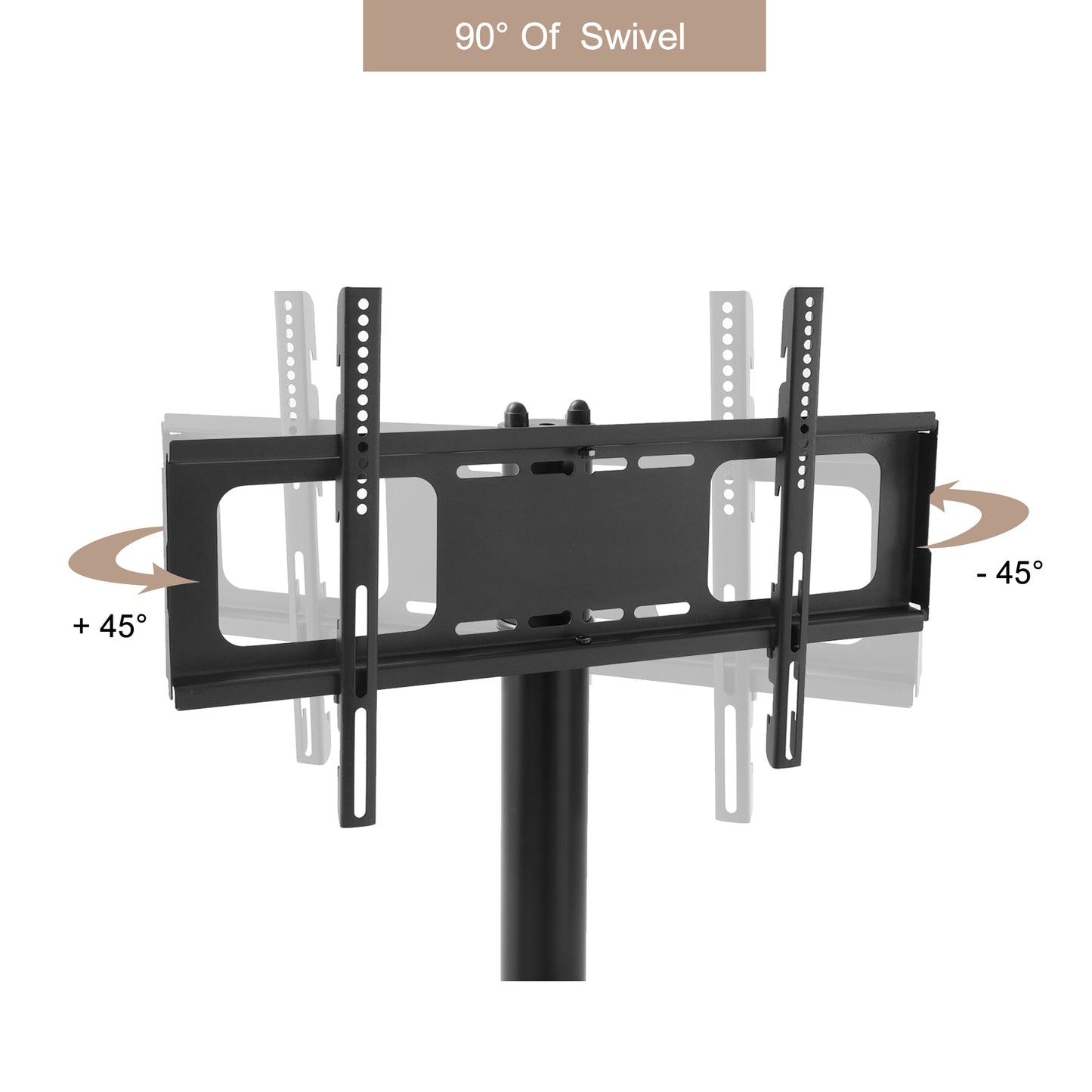 Height And Angle Adjustable Multi-Function Tempered Glass Metal Frame Floor With Lockable Wheels Mobile TV Stand, LCD Plasma TV Bracket  2 Tier Tempered Glass Shelves For Multiple Media Devices