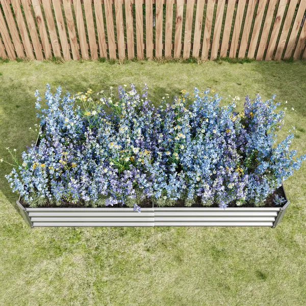 Raised Garden Bed Kit - Metal Raised Bed Garden 7.6x3.7x0.98ft For Flower Planters, Vegetables Herb Silver