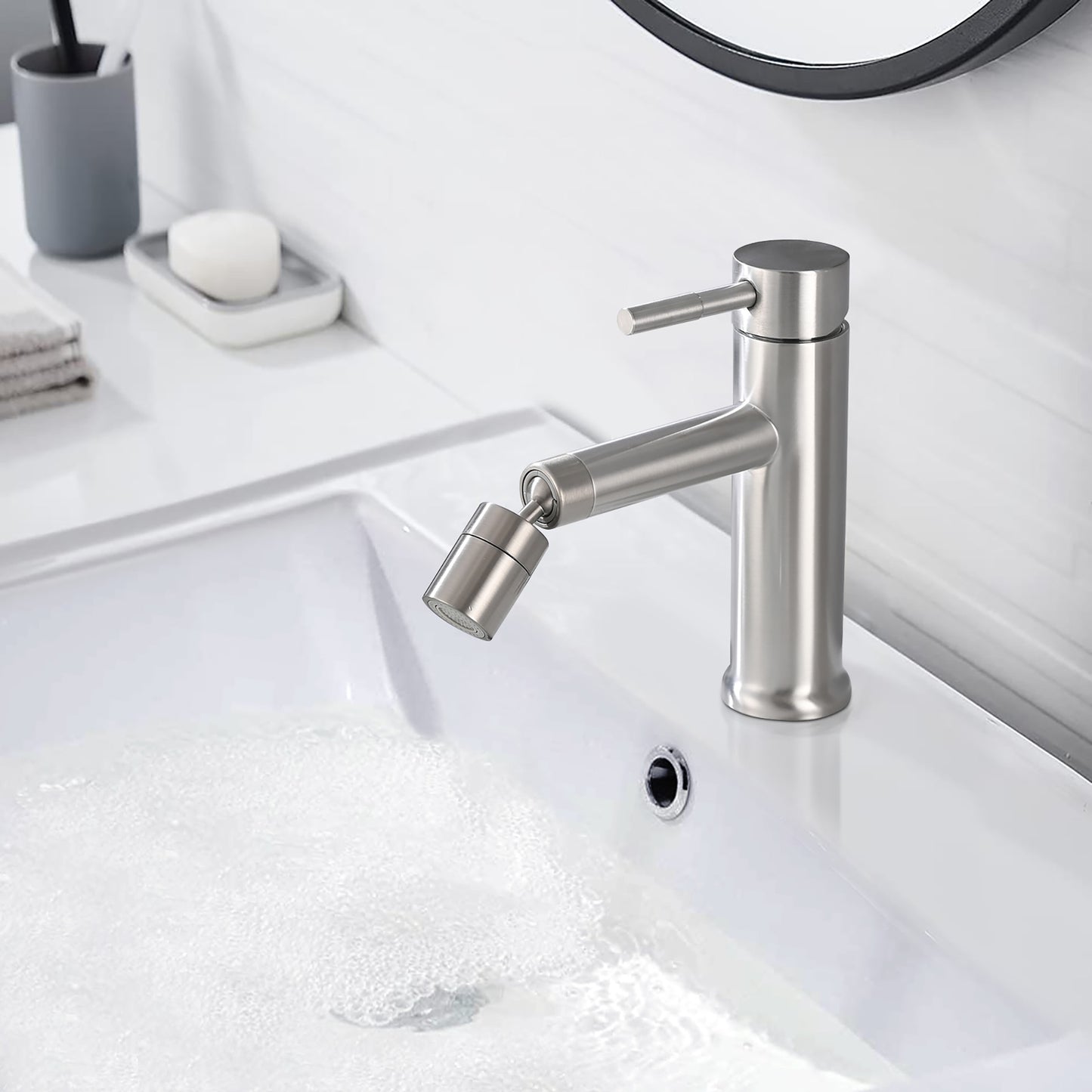 Brushed Nickle Bathroom Faucet For 2 Mode Faucet For Bathroom Sink With 360 Rotating Aerator