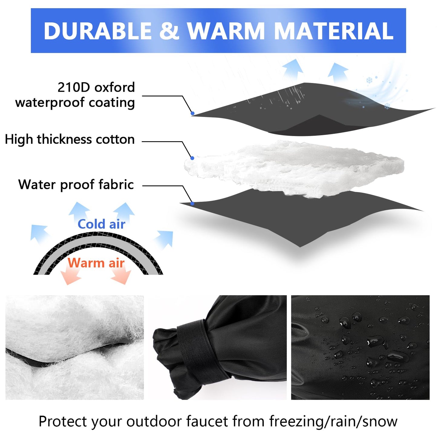 3PCS Outdoor Faucet Covers For Winter, 10.24 Inch H X 5.9 Inch W Faucet Socks For Freeze Protection, Reflective Blackupgraded Thicken Pipe Wrap Insulation Cover Socks, Faucet Freeze Protector