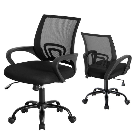Office Desk And Chair - Equipped With Waist Support And Swivel Mode, Adjustable In Height, With Fixed Armrests, 360  Rotatable, 2 Sets