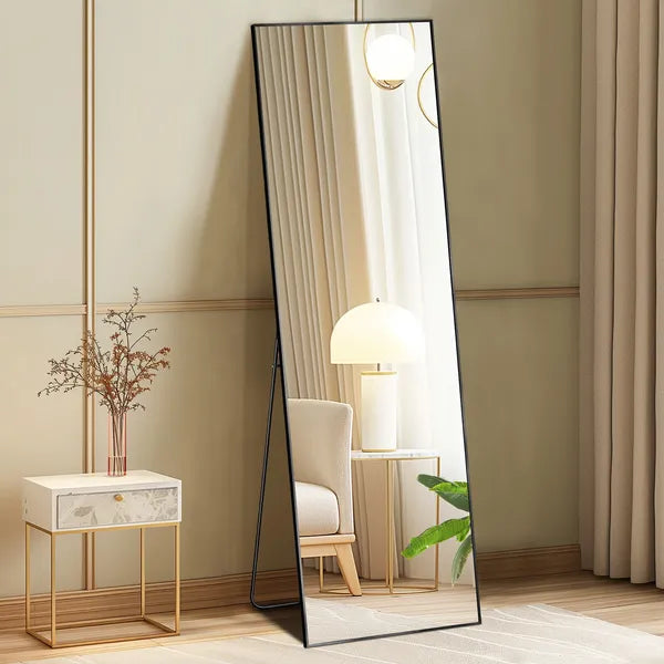 Floor Standing Mirror, Wall Mirror With Stand Aluminum Alloy Thin Frame,21'X64',Black-rect