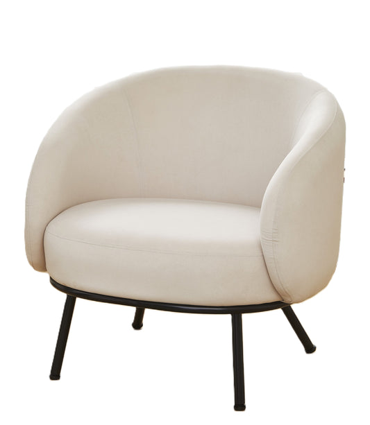 Mid-Century Modern Velvet Accent Chair, Upholstered Barrel Armchair With Metal Legs, Comfy Single Sofa Chair For Living Room Bedroom