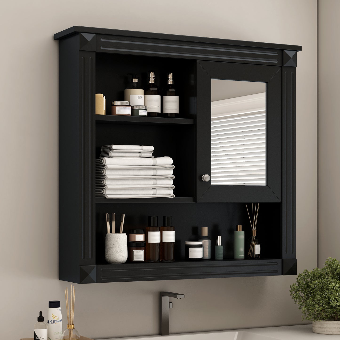32   Bathroom Wall Cabinet With Mirror, Wall Mounted Medicine Cabinet With 4 Shelves, Mirrored Door Over Toilet Storage Cabinet& Adjustable Shelves