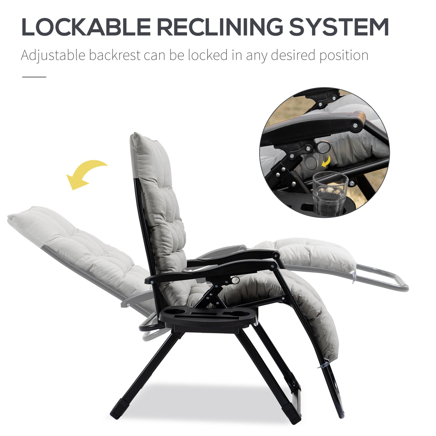 Padded Zero Gravity Chair, Folding Recliner Chair With Cup Holder Cushion, Gray