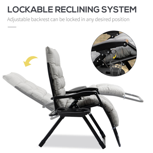 Padded Zero Gravity Chair, Folding Recliner Chair With Cup Holder Cushion, Gray