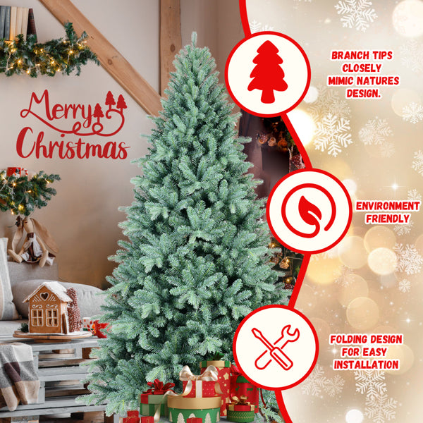 Dropship Artificial 8ft Blue Green Tint Christmas Tree With 2458 PE PVC Mixed Branch Tips, Memory Wire Iron Wire, Hinged Premium & Foldable Base For Indoor Holiday Decorating Dropship Artificial 8ft
