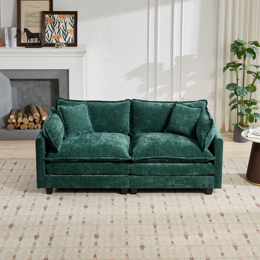 Cloud Sofa LoveSeat Ottoman Is Not Included, Modern Sectional Couch, For Living Room Bedroom And Apartment, Comfy Double Layer Upholstered Seat Cushion, Breathable Chenille Fabric, Green,SW5012GN