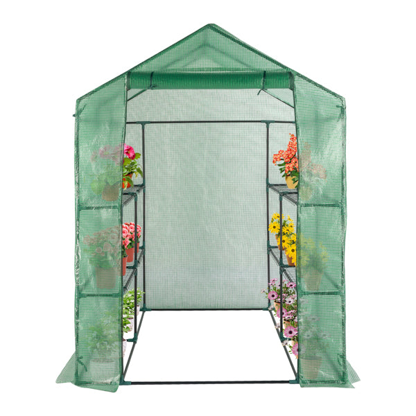 143x143x195cm Black Iron Pipe Steeple With 8 Pieces Grid Flower Stand With Zipper Rolling Door PE Cloth Greenhouse    SAME AS 54690859