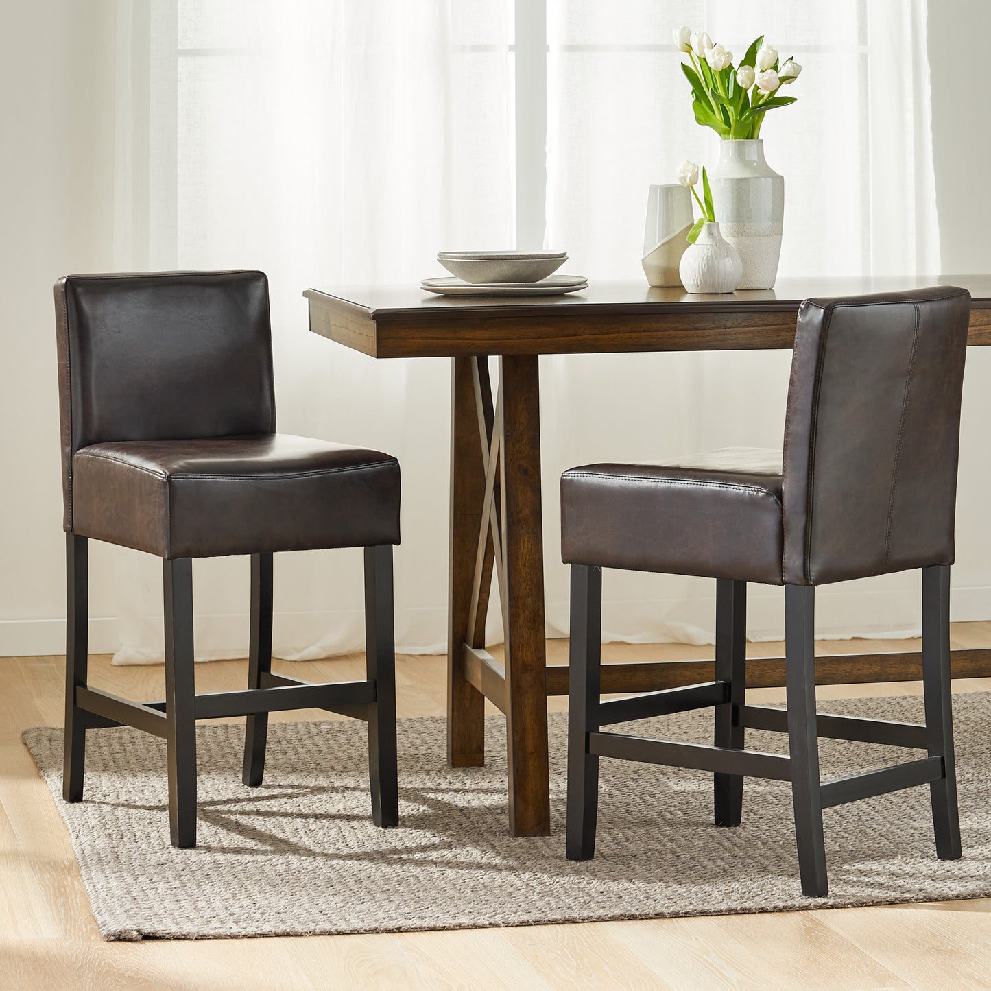 26-inch Brown Leather Counter Stools  Set Of 2