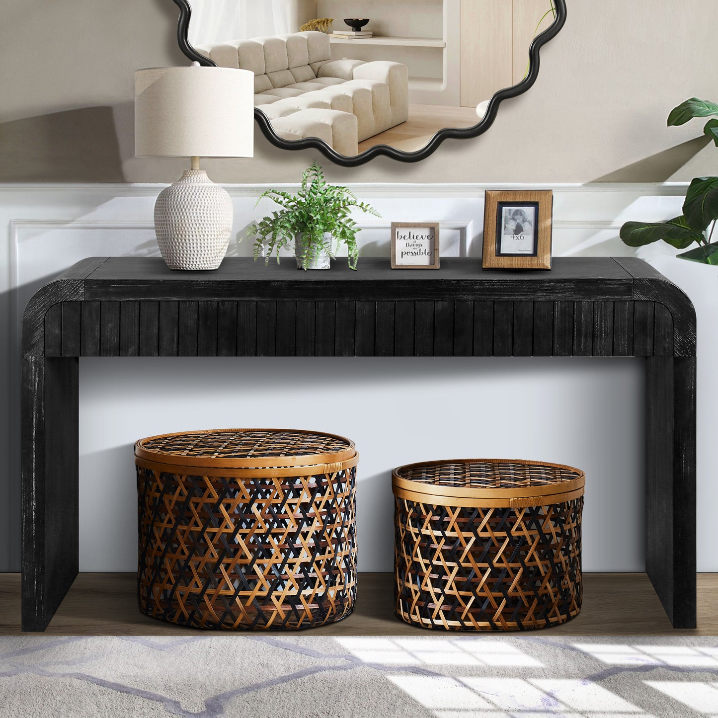 59 Vintage Crafted Entryway Table,Two Hidden Handle Drawers,Farmhouse Console Table ,Easy Assembly, For Entrance & Dinning Room & Living Room & Hallway Antique Black