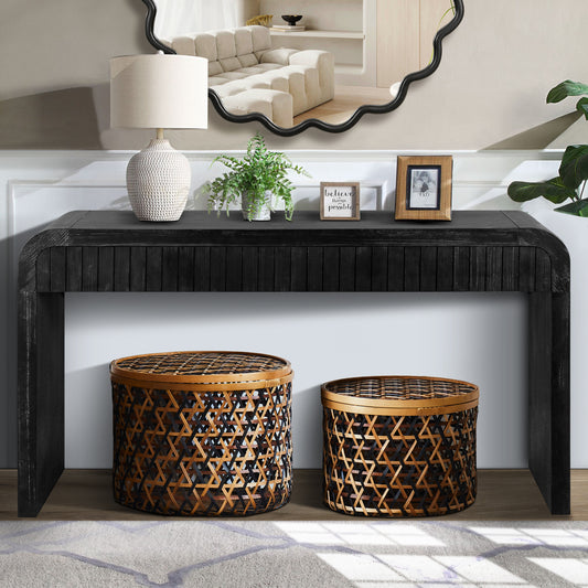 59 Vintage Crafted Entryway Table,Two Hidden Handle Drawers,Farmhouse Console Table ,Easy Assembly, For Entrance & Dinning Room & Living Room & Hallway Antique Black